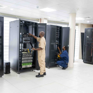 men working in network server